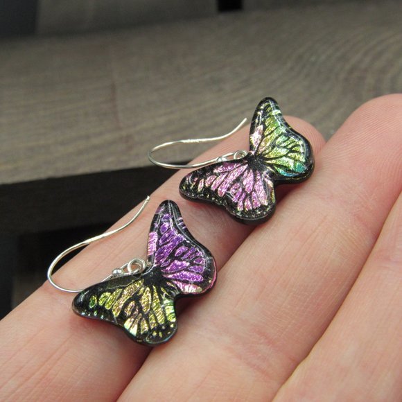 Sterling Silver Unique Glass Butterfly Earrings - Picture 2 of 6